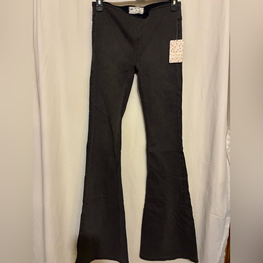 Free People Black Flare Jeans - High Waist Wide Leg Size 25